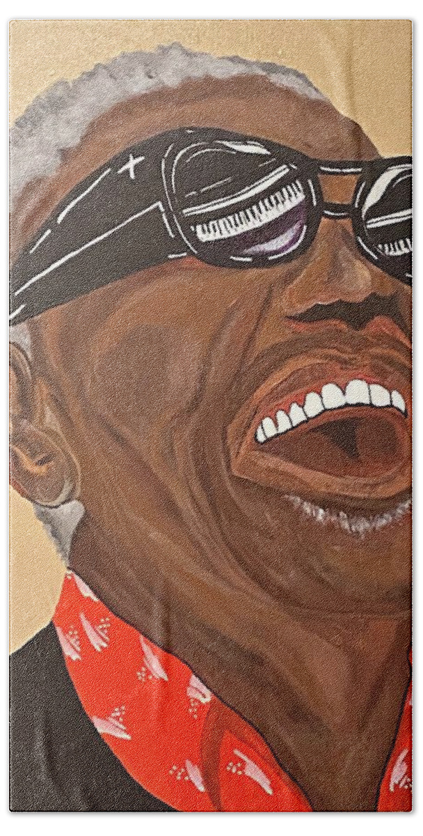  Bath Towel featuring the painting Ray Charles-Reflections of Ray by Bill Manson