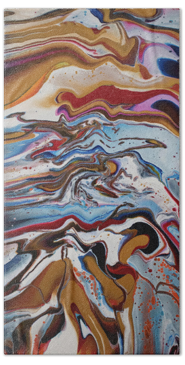 Pour Bath Towel featuring the mixed media Reaching for gold by Aimee Bruno