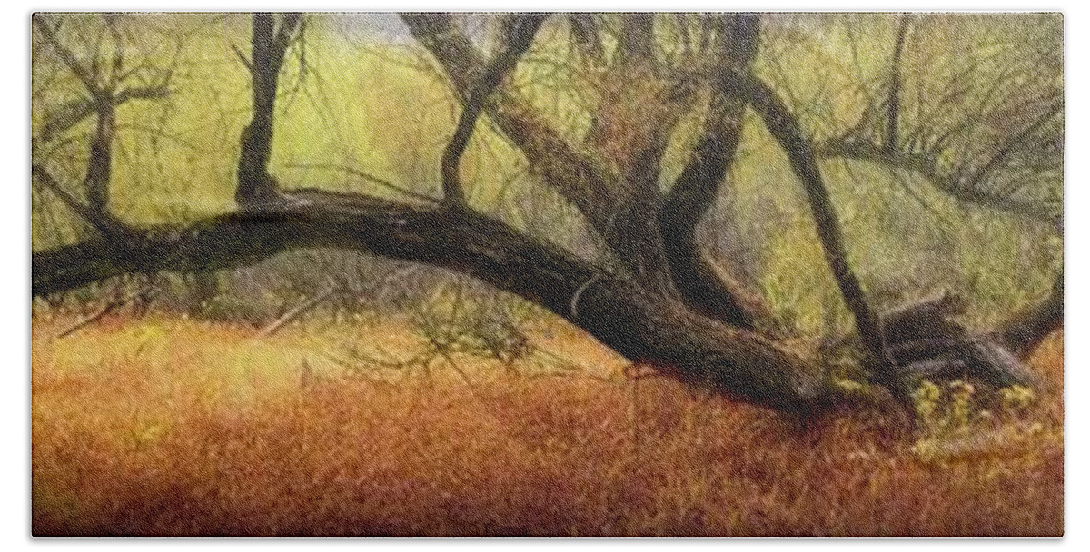 Tree Bath Towel featuring the photograph Reaching Out Over the Meadow Painting by Debra and Dave Vanderlaan