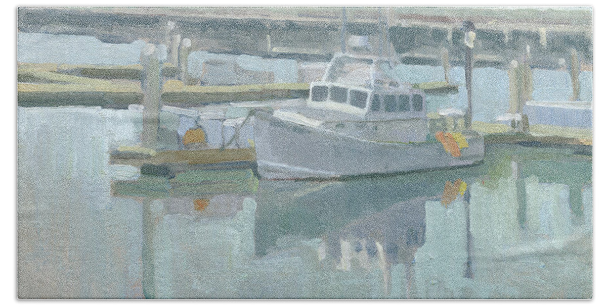 Fishing Bath Towel featuring the painting Ready for the Next Catch, Tuna Harbor, San Diego by Paul Strahm
