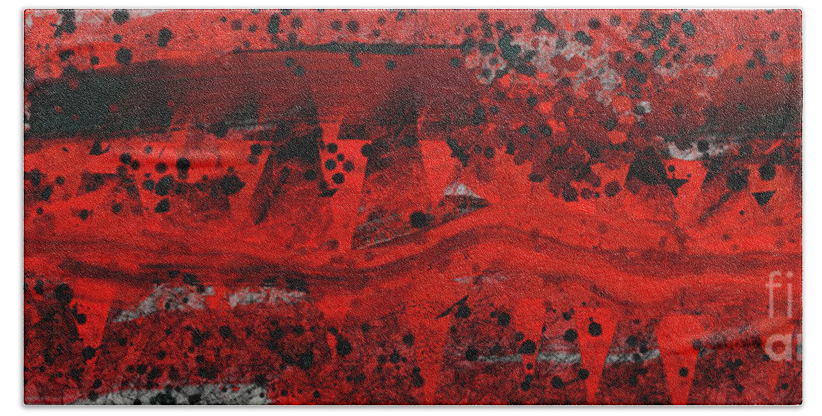 Abstract Bath Towel featuring the digital art Red And Black Improvisation 970 by Bentley Davis