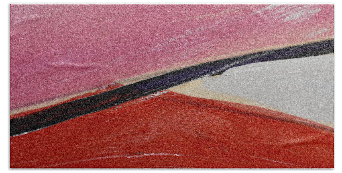 Abstract Hand Towel featuring the painting Red and Pink by Dick Sauer