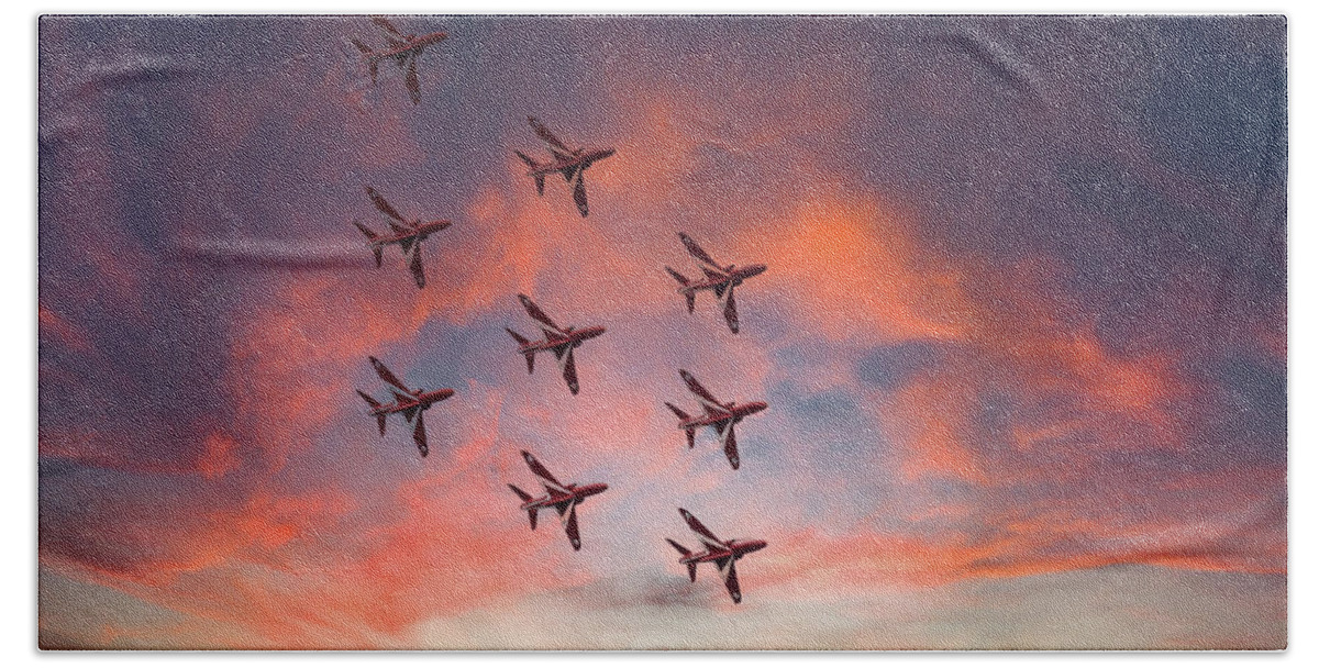 Eastbourne International Airshow Bath Towel featuring the photograph Red Arrows over Eastbourne by Andrew Lalchan