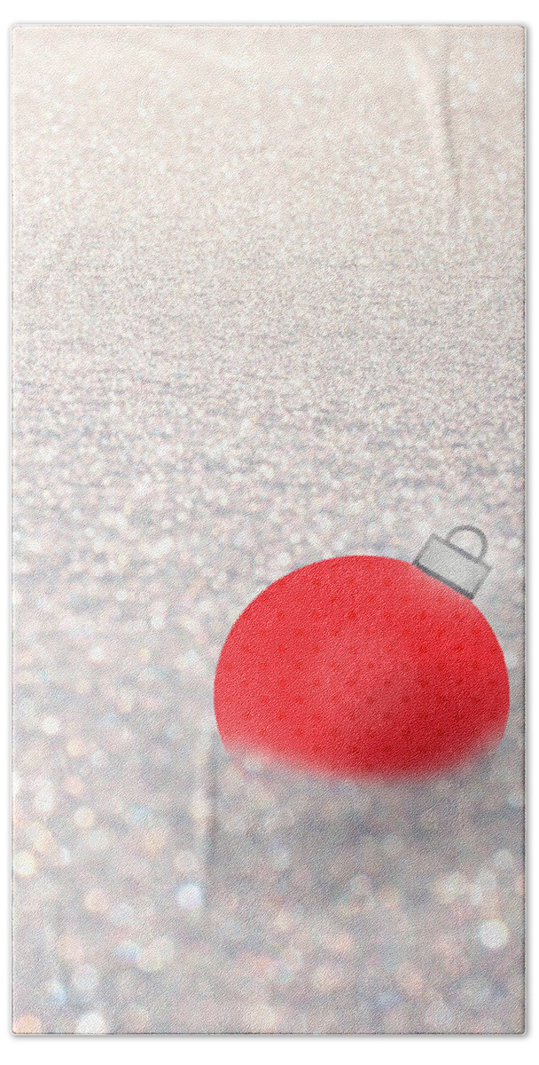 Red Ball Bath Towel featuring the mixed media Red Ball in Snow by Moira Law