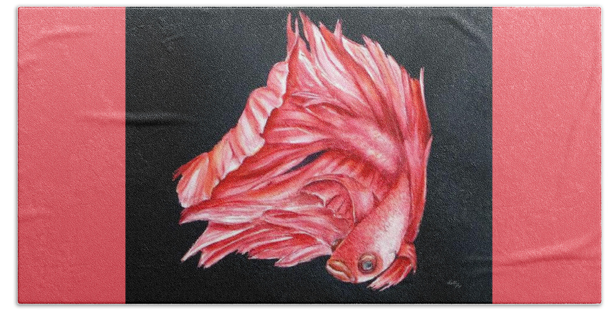 Siamese Fighting Fish Bath Towel featuring the painting Red Betta Fighting Fish by Kelly Mills