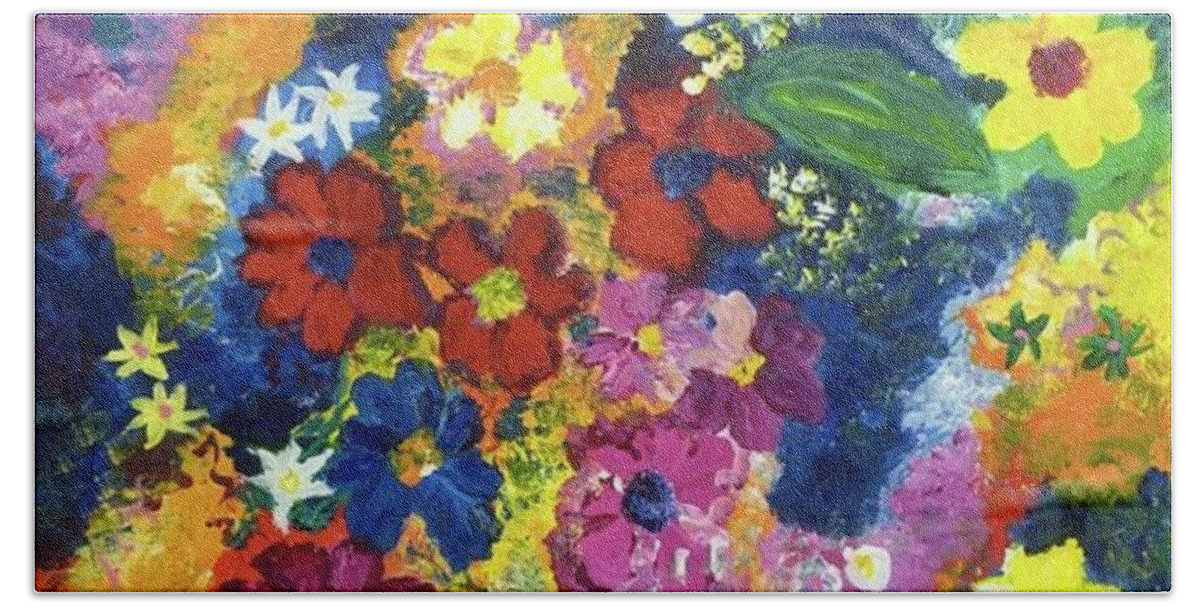 Flowers Bath Towel featuring the painting Red Bright Flowers by Britt Miller