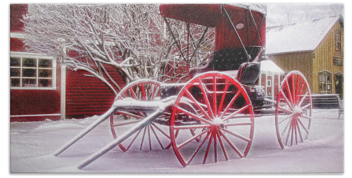 Photographer In North Ridgeville Bath Towel featuring the photograph Red Buggy at Olmsted Falls - 1 by Mark Madere