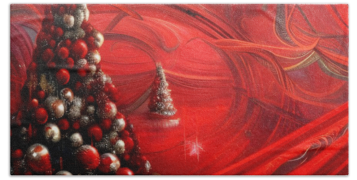 Digital Red Christmas Tree Bath Towel featuring the digital art Red Christmas by Beverly Read