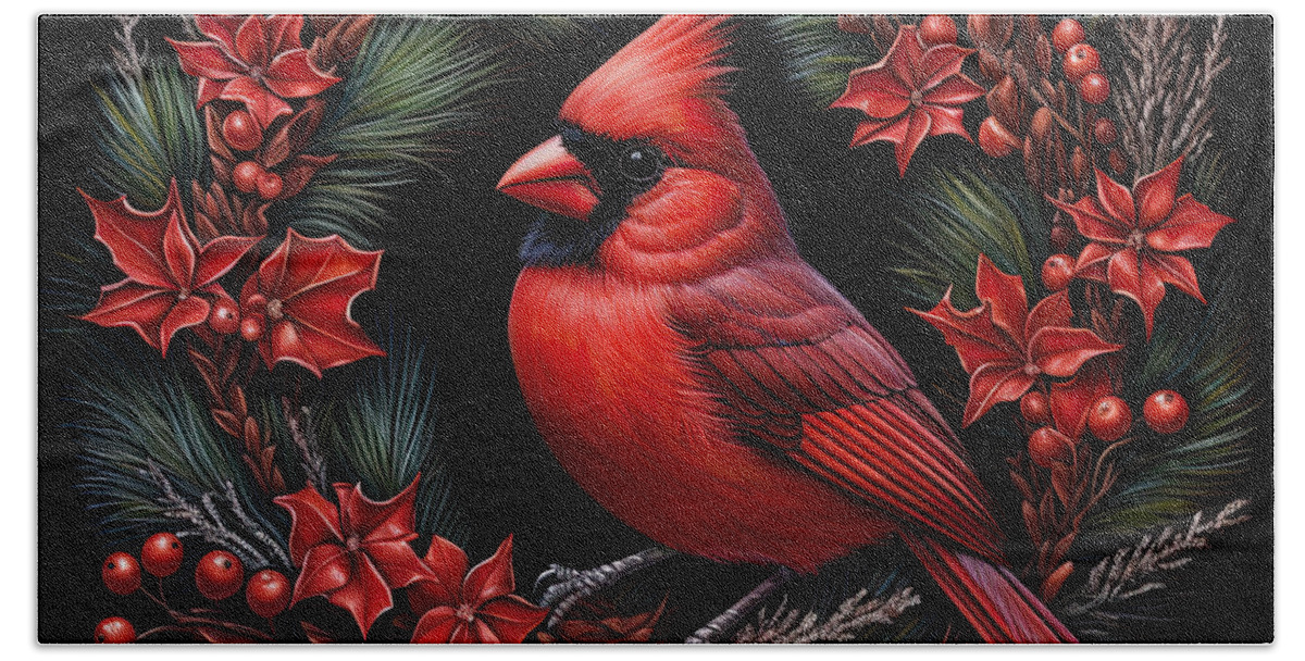 Cardinal Hand Towel featuring the painting Red Christmas Wreaths by Lourry Legarde
