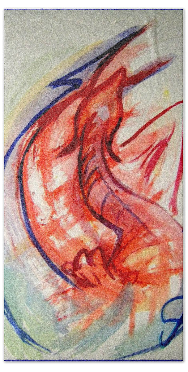 Red Bath Towel featuring the painting Red Dragon by Nadia Birru