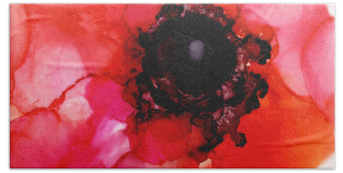  Bath Towel featuring the painting Red Hot Poppy by Daniela Easter