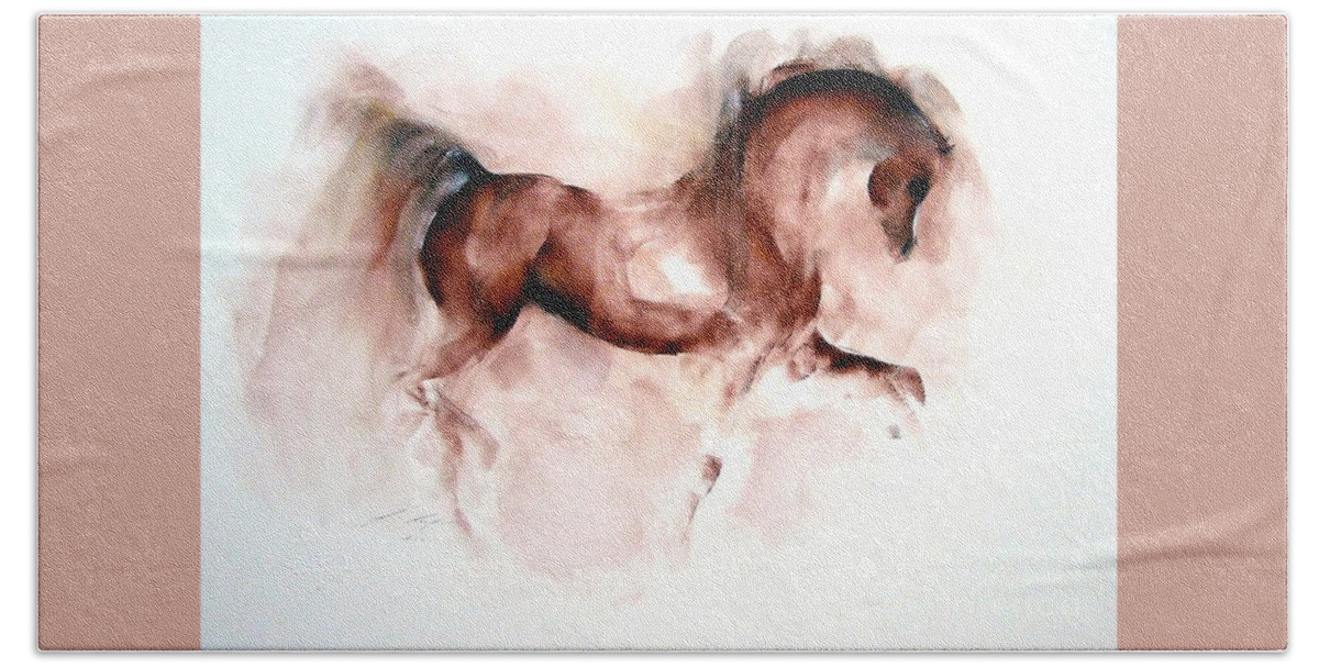 Equestrian Painting Hand Towel featuring the painting Red by Janette Lockett