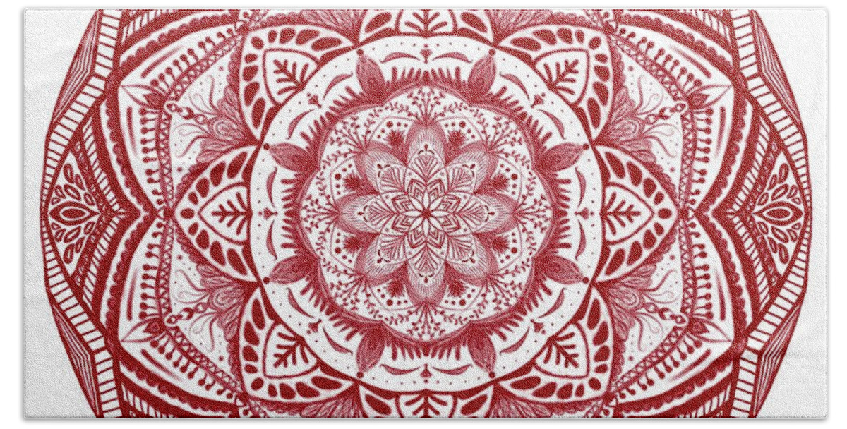 Mandala Bath Towel featuring the digital art Red Mandala by Angie Tirado
