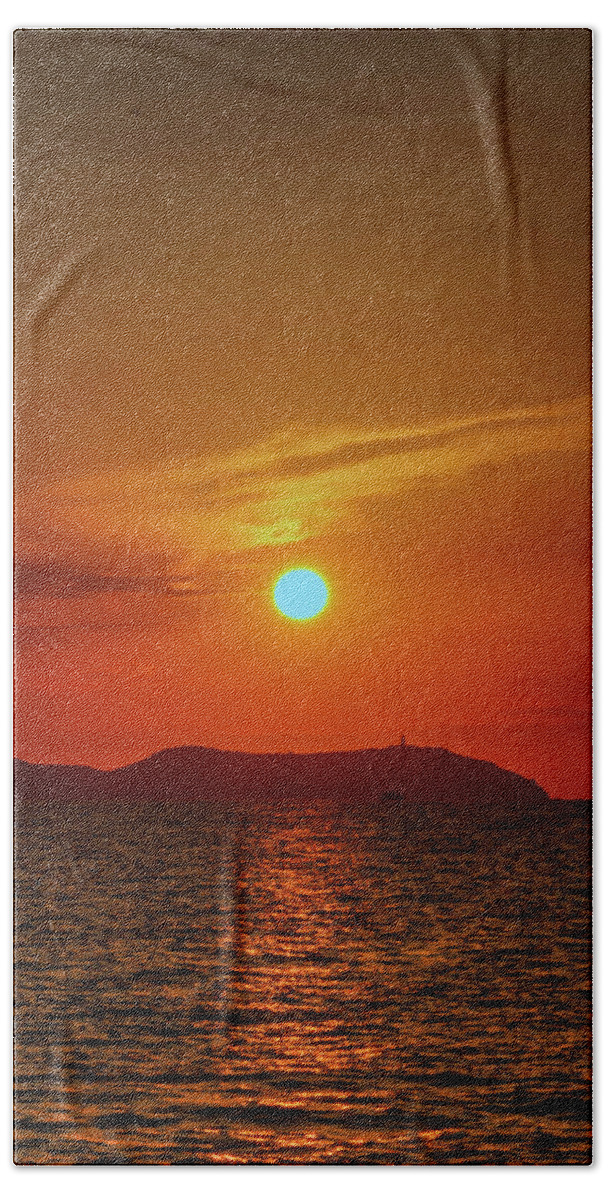 Dusk Bath Towel featuring the photograph Red Sky Sunset in Ibiza by Rick Deacon