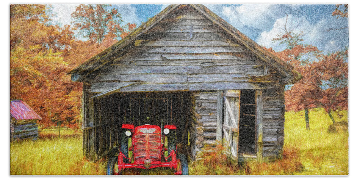 American Bath Towel featuring the photograph Red Tractor at the Autumn Country Barn Painting by Debra and Dave Vanderlaan
