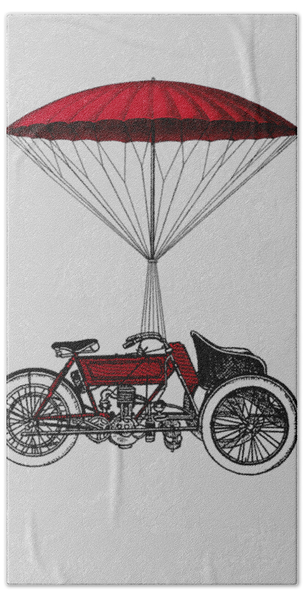 Moto Hand Towel featuring the digital art Red Trike On Parachute by Madame Memento