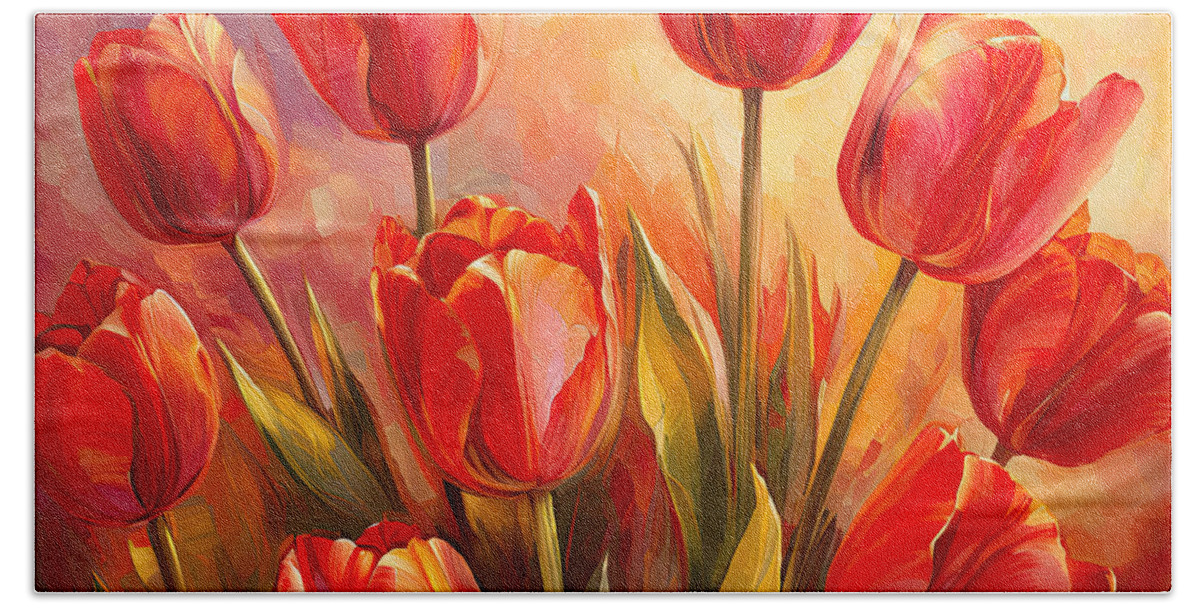 Red Tulips Hand Towel featuring the digital art Red Tulips Art by Lourry Legarde
