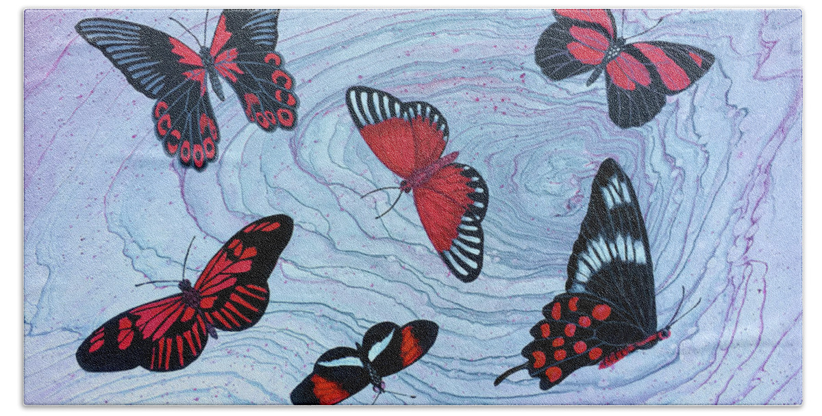 Butterflies Bath Towel featuring the painting Red Wings by Lucy Arnold