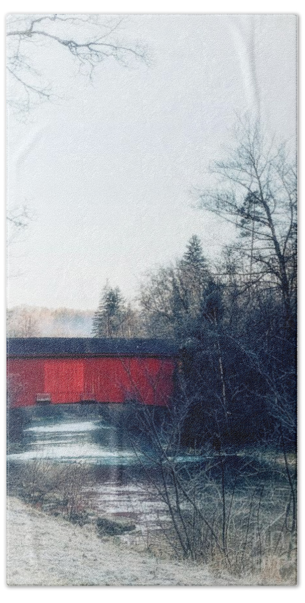 Bridge Hand Towel featuring the photograph Red Wooden Bridge by Claudia Zahnd-Prezioso