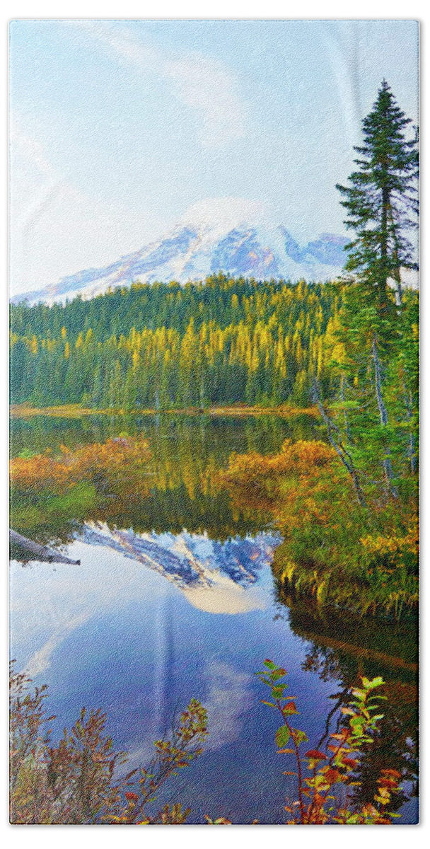 Landscape Hand Towel featuring the photograph Reflection Lake by Bill TALICH