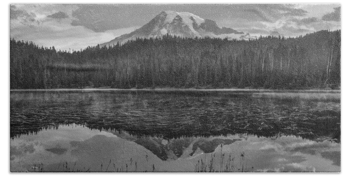 Inspirational Summer Spring Water Reflection June July August Ma Bath Towel featuring the photograph Reflection Lake, Mount Rainier National P by Tim Fitzharris