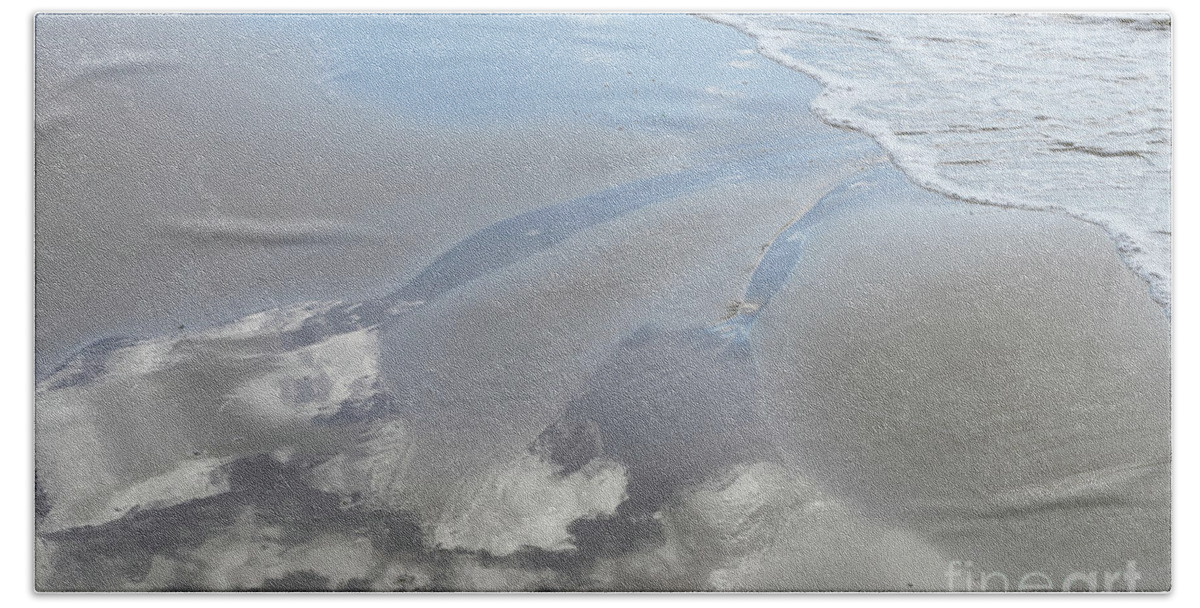 Sandy Beach Bath Towel featuring the photograph Reflection of the clouds in the wet sand by Adriana Mueller