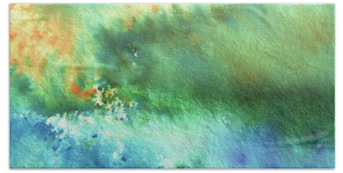 Abstract Watercolor Bath Towel featuring the painting Reflections Of The Nature Watercolor Contemporary Abstract Art by Irina Sztukowski