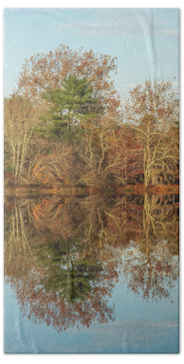 Autumn Bath Sheet featuring the photograph Reflections on Batsto Lake by Kristia Adams
