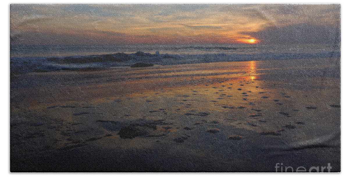 Reflective Hand Towel featuring the photograph Reflective Rota Sunset by fototaker Tony
