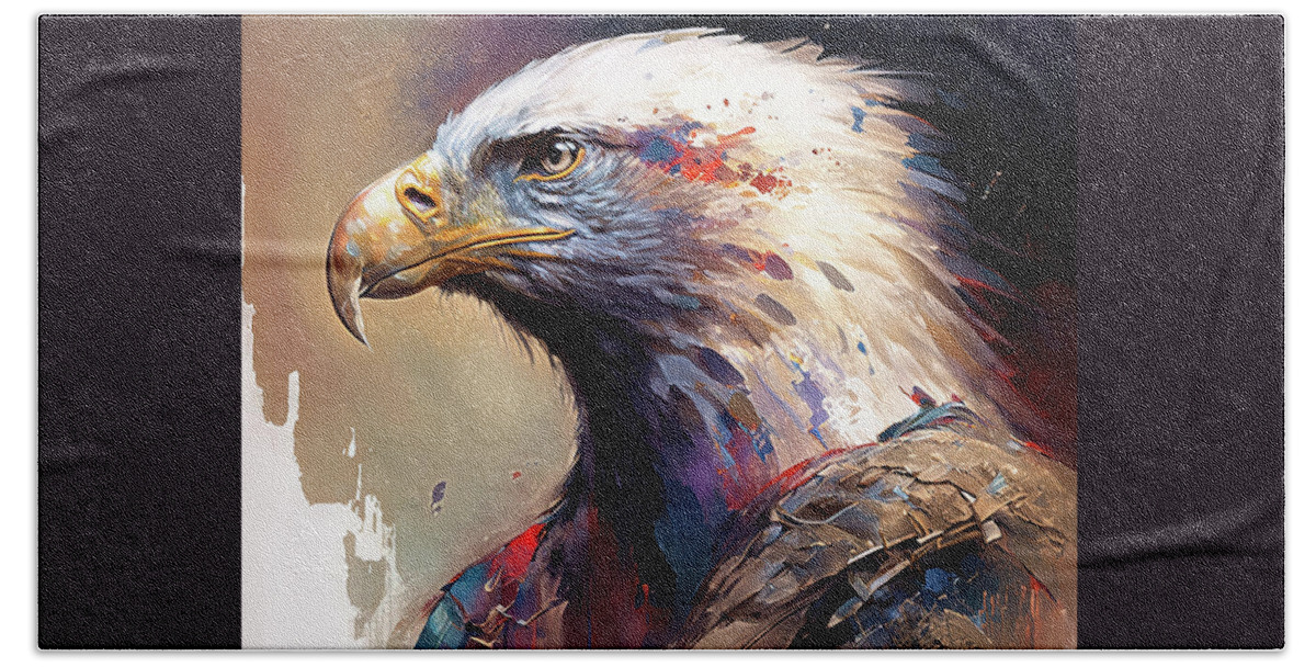 Bald Eagle Hand Towel featuring the painting Regal Eagle by Tina LeCour