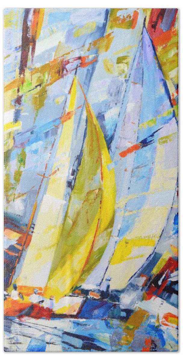 Sailboats Bath Towel featuring the painting Regatta 35. by Iryna Kastsova