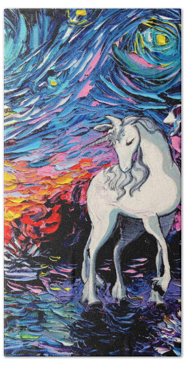 Last Unicorn Bath Towel featuring the painting Regret by Aja Trier