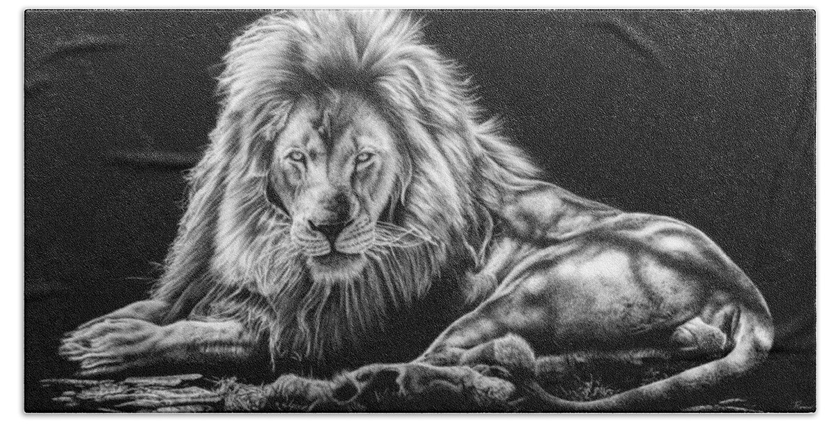 Lion Bath Towel featuring the drawing Reliance by Casey 'Remrov' Vormer
