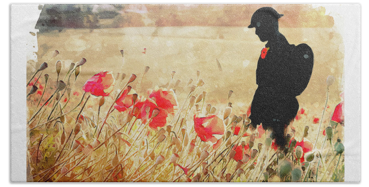 Soldier Poppies Bath Towel featuring the digital art Remember Them by Airpower Art