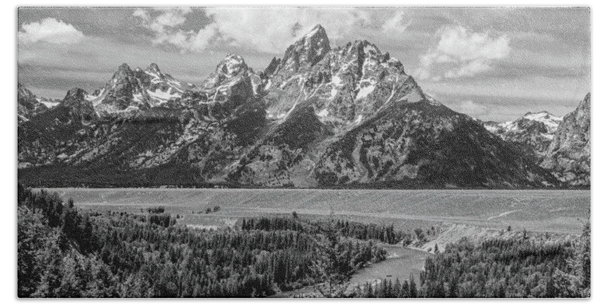 Grand Tetons National Park Hand Towel featuring the photograph Remembering Ansel Adams, Black and White by Marcy Wielfaert