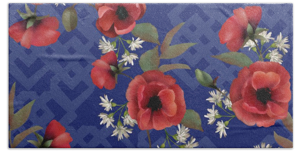 Poppies Bath Towel featuring the digital art Remembrance Blue Floral by Sand And Chi
