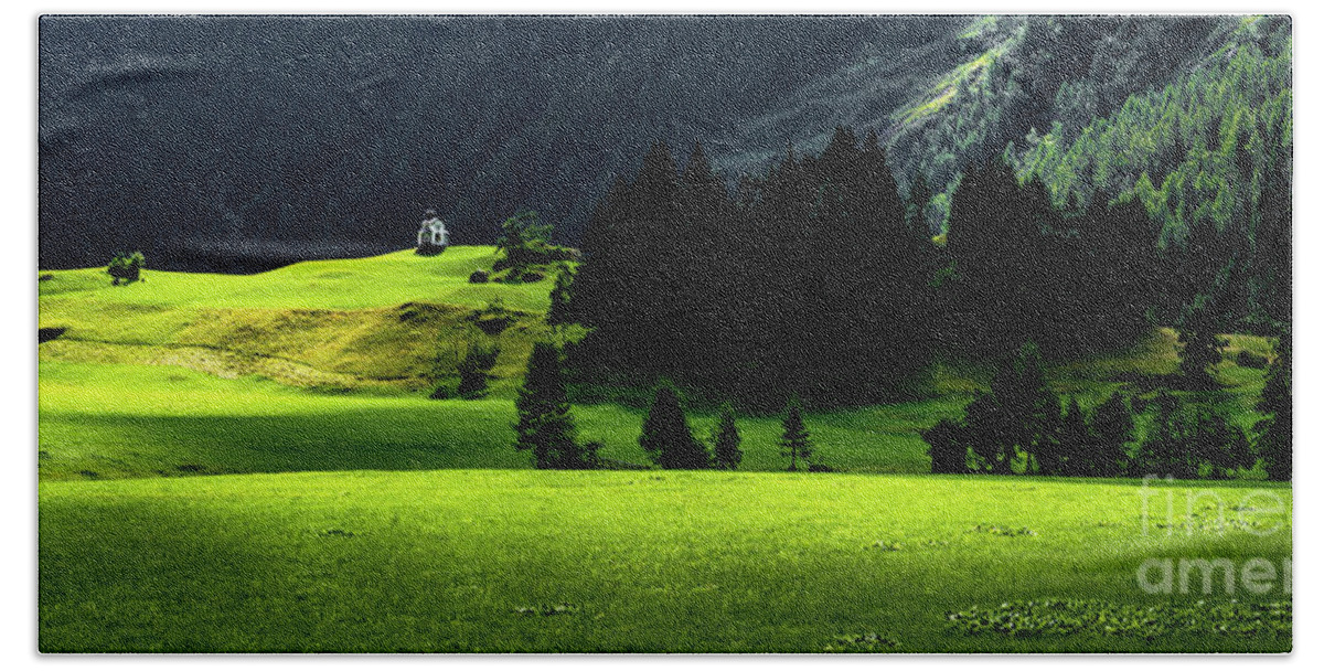 Abandoned Bath Towel featuring the photograph Remote Chapel In Rural Landscape At Mountain Grossvenediger In Tirol In Austria by Andreas Berthold