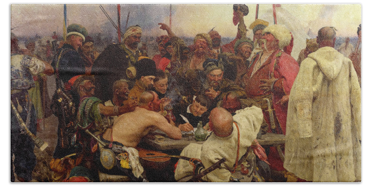 Reply of the Zaporozhian Cossacks to Sultan Mehmed IV of the Ottoman Empire Hand Towel by Ilya Repin - Fine Art America