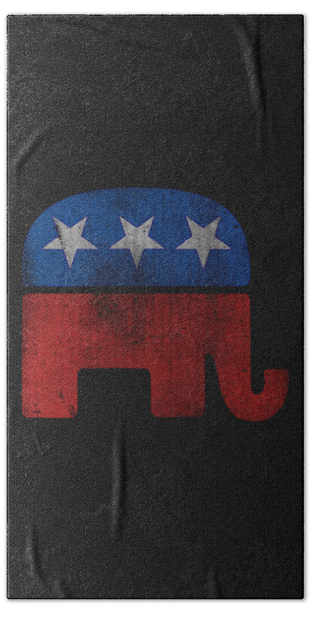 Funny Hand Towel featuring the digital art Republican Elephant Retro by Flippin Sweet Gear