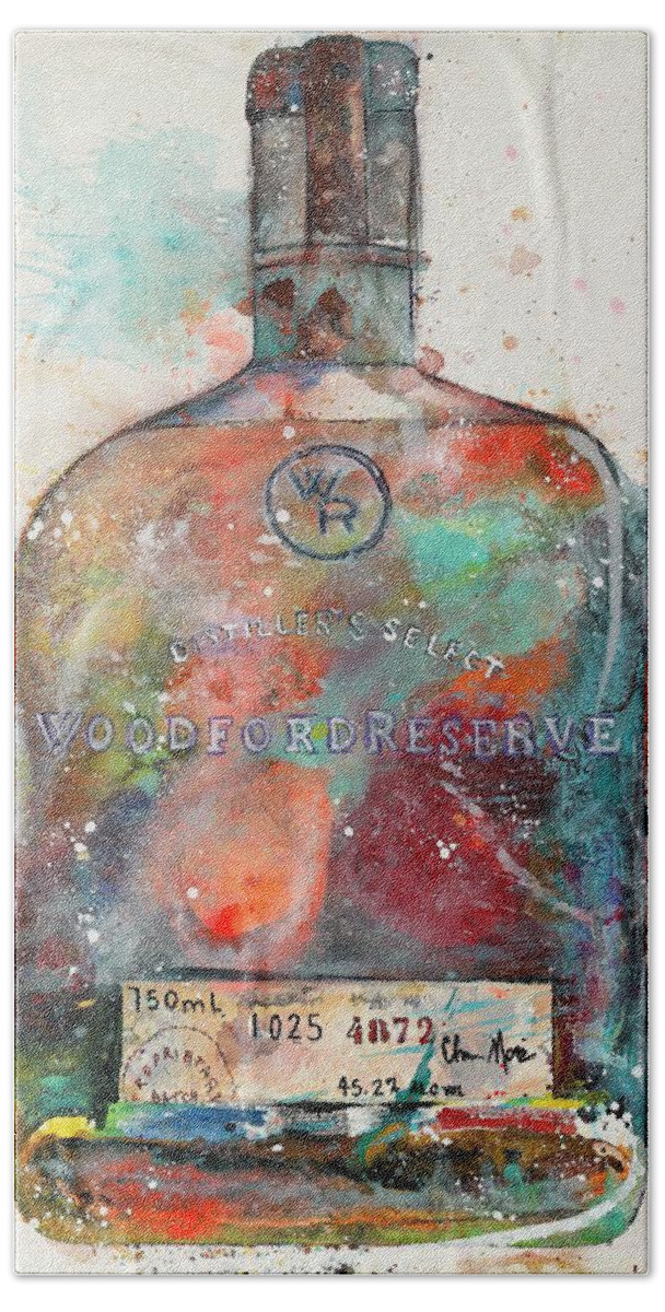 Woodford Reserve Bottle Hand Towel featuring the painting Reserved by Kasha Ritter