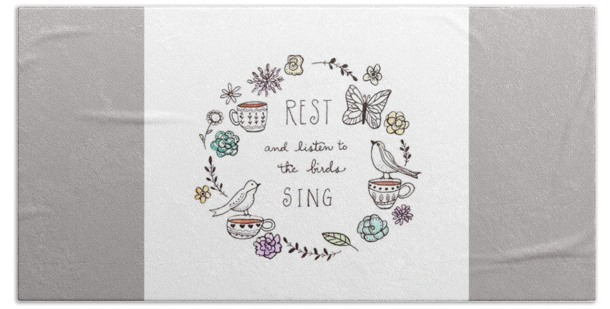 Rest Bath Towel featuring the painting Rest and Listen to the Birds Sing by Elizabeth Robinette Tyndall