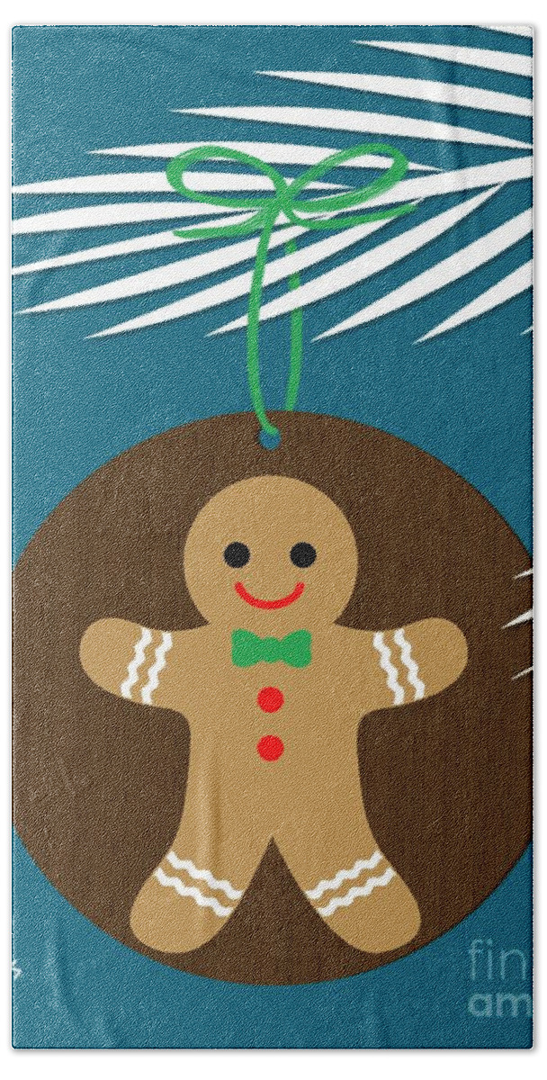  Hand Towel featuring the digital art Retro Gingerbread Man Christmas Ornament by Donna Mibus