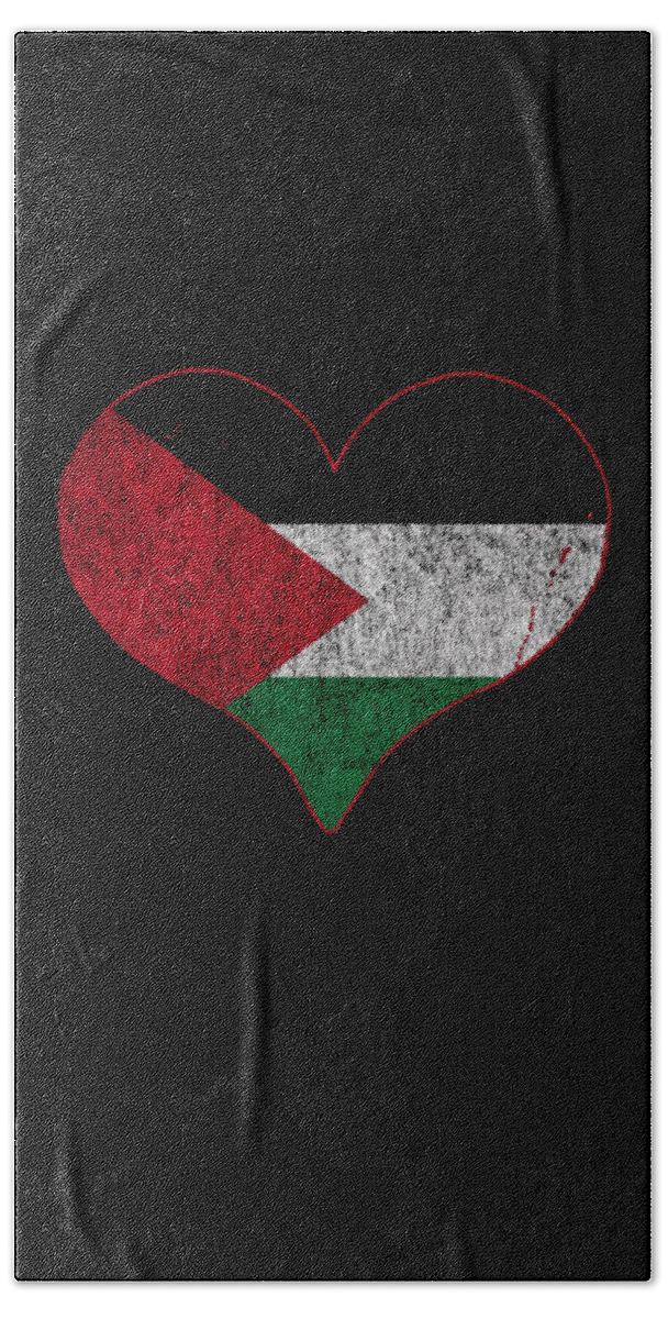 Palestine Hand Towel featuring the digital art Retro Palestine Flag Heart by Flippin Sweet Gear
