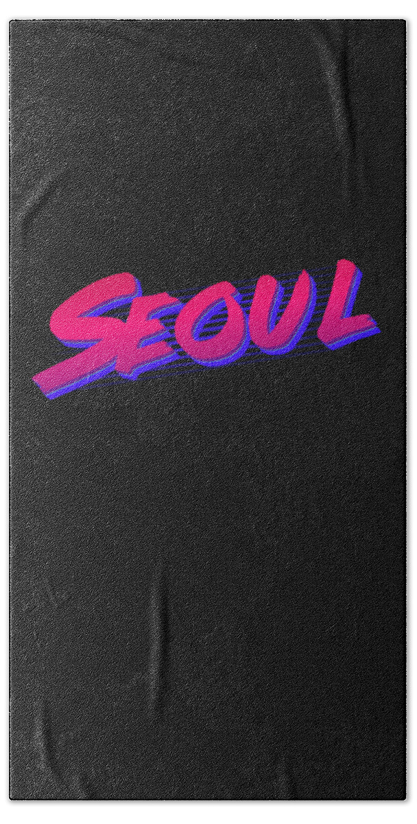 Funny Hand Towel featuring the digital art Retro Seoul Korea by Flippin Sweet Gear