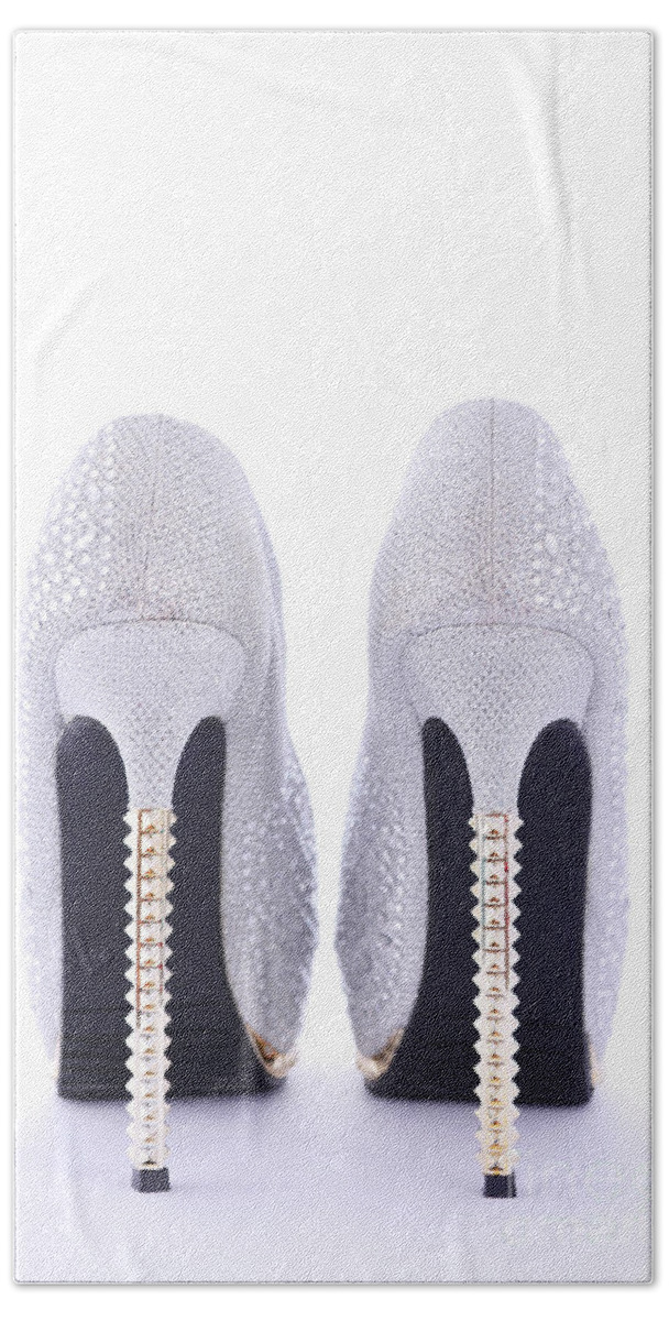 Accessory Hand Towel featuring the photograph Rhinestone high heel stilettos shoes by Milleflore Images