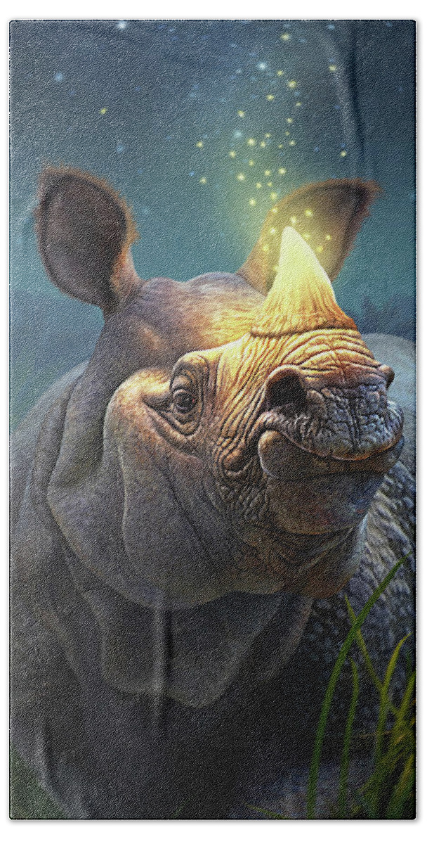 Rhino Bath Towel featuring the digital art Rhinoceros Unicornis, A Closer Look by Jerry LoFaro