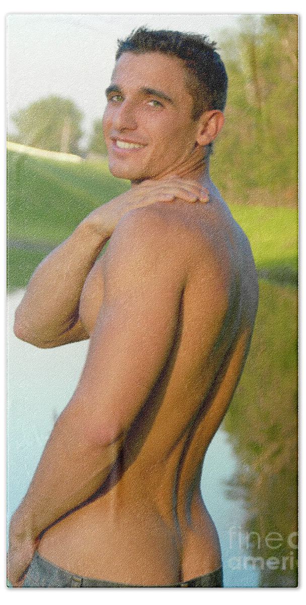 Young Hand Towel featuring the photograph Ricky Ready for a Swim by Gunther Allen