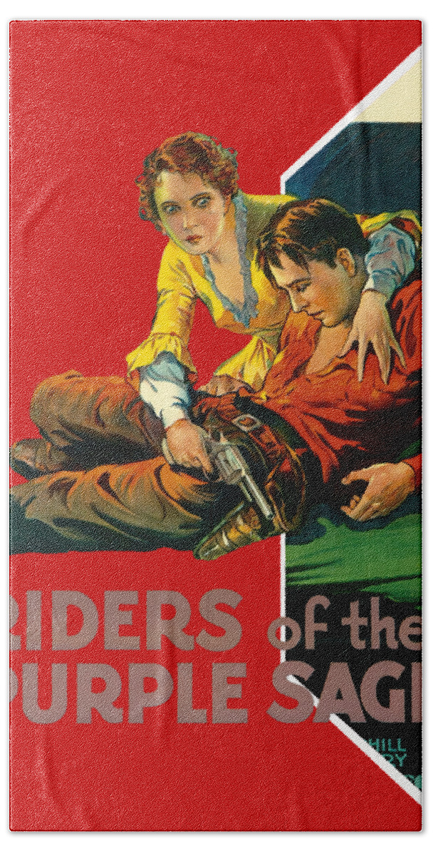 Riders Hand Towel featuring the mixed media ''Riders of the Purple Sage'', 1931, 3d movie poster by Movie World Posters