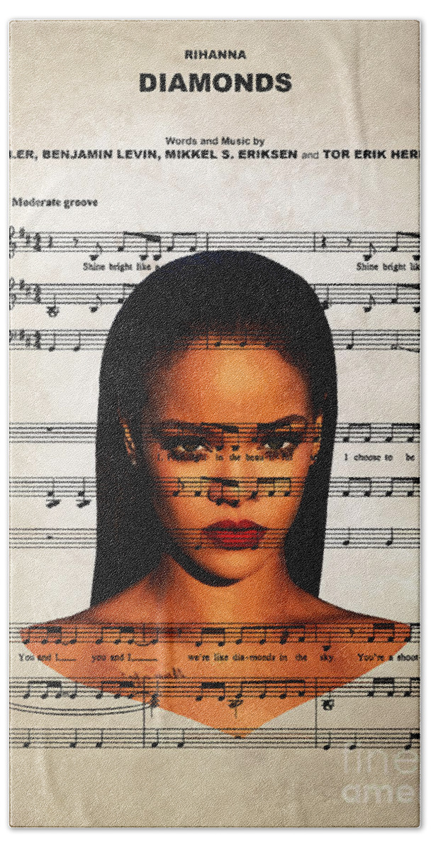 Musician Hand Towel featuring the digital art Rihanna - Diamonds by Bo Kev