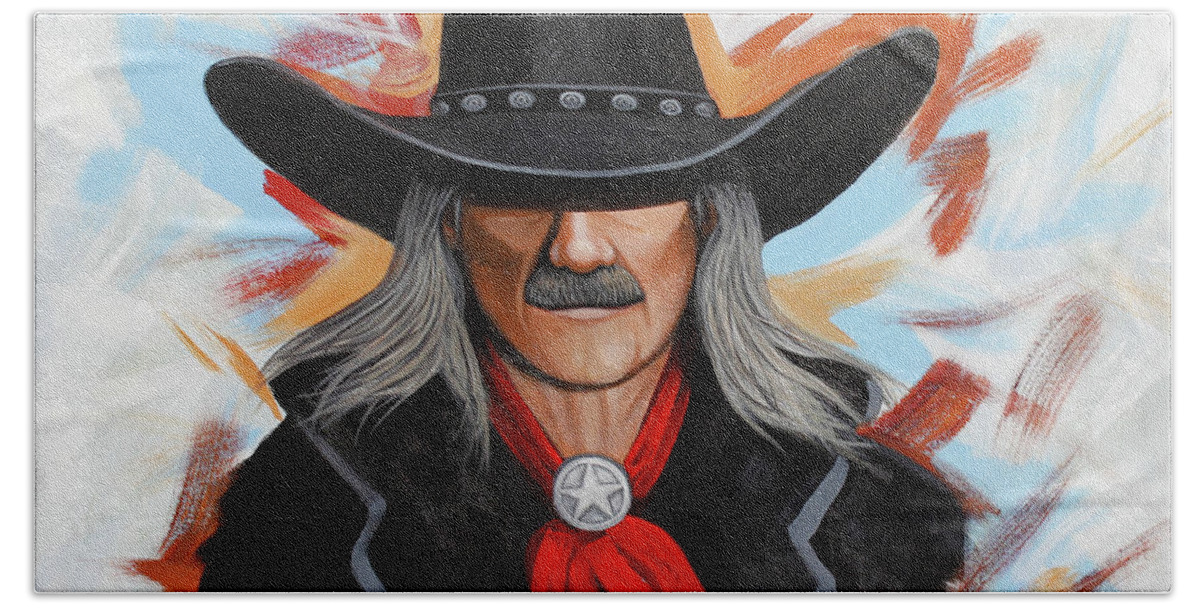 Johnny Ringo Hand Towel featuring the painting Ringo 10-2020 by Lance Headlee